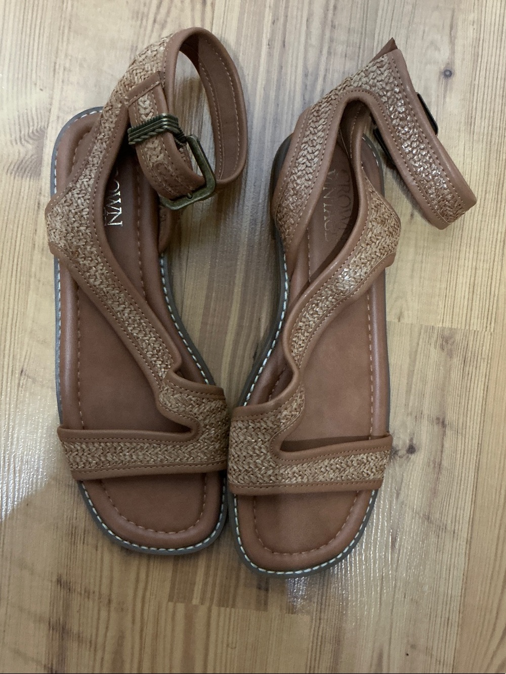 Crown Vintage Tan Woven Ankle-Strap Sandals